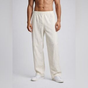 Men’s Cream Linen Style Beach Pants Elastic Waist